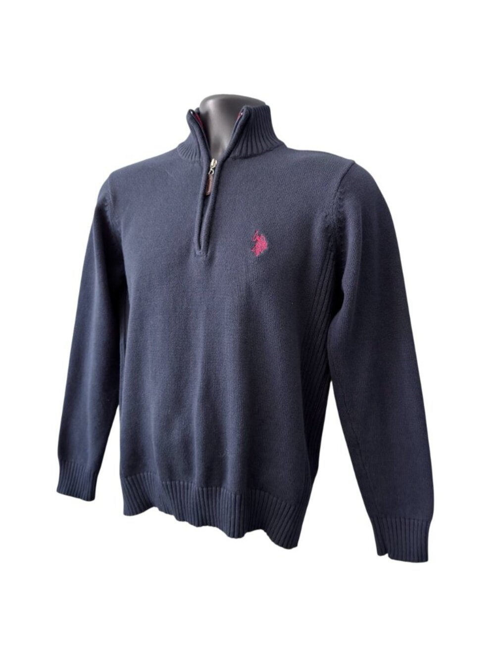 Vintage US Polo Assn Men Sweater Small Blue Pull Over 3/4 Zip Logo Cotton Blend - Picture 8 of 16